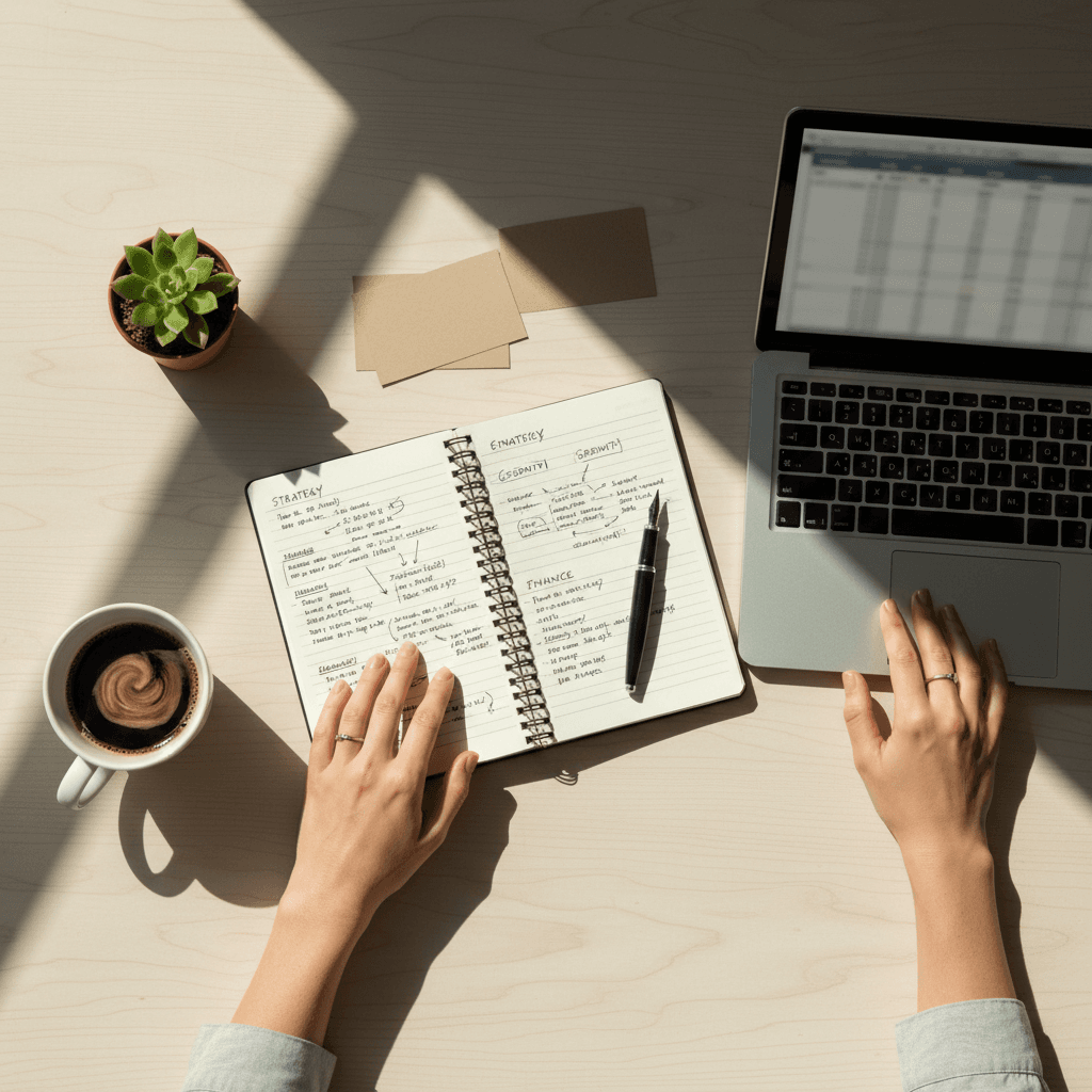Organized workspace showing structured approach to mentorship and business planning