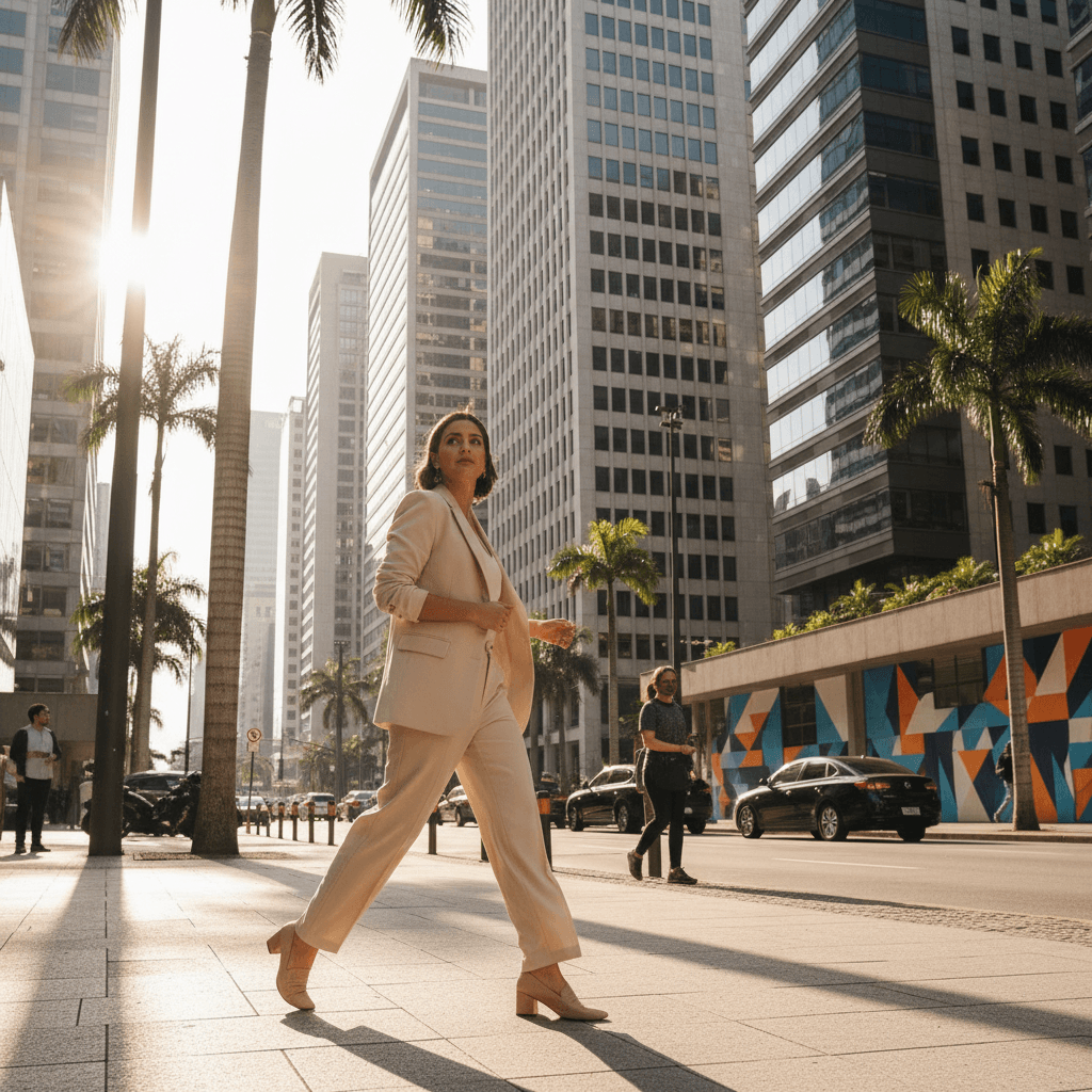 Female entrepreneur moving forward with sustainable business momentum